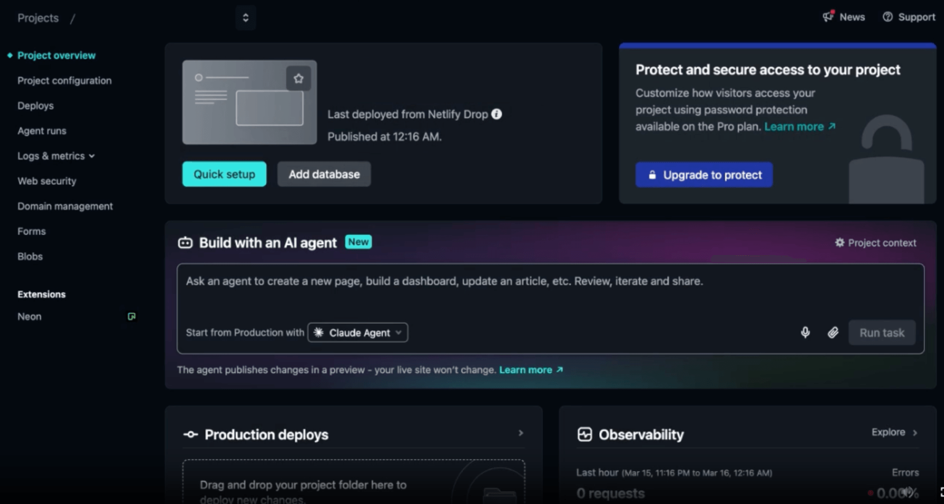 Netlify project dashboard showing the attacker’s deployed phishing site