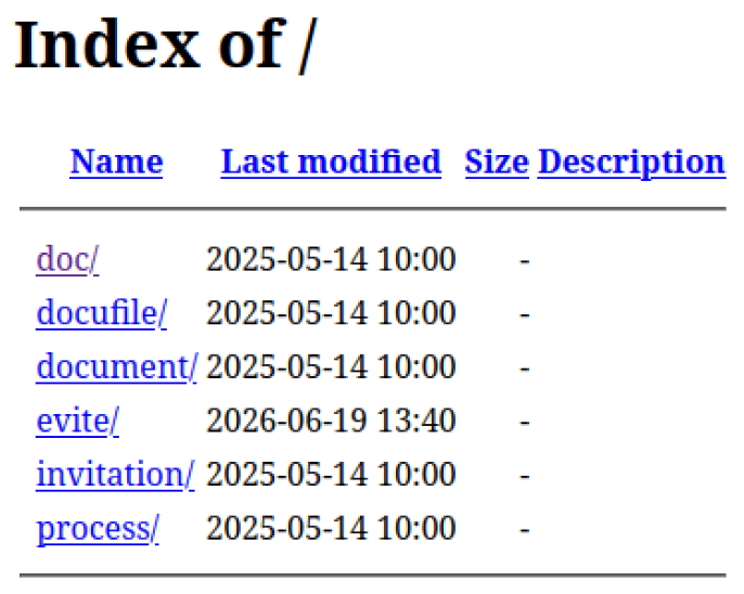 Open directory listing titled “Index of /” showing the attacker’s phishing-kit folders