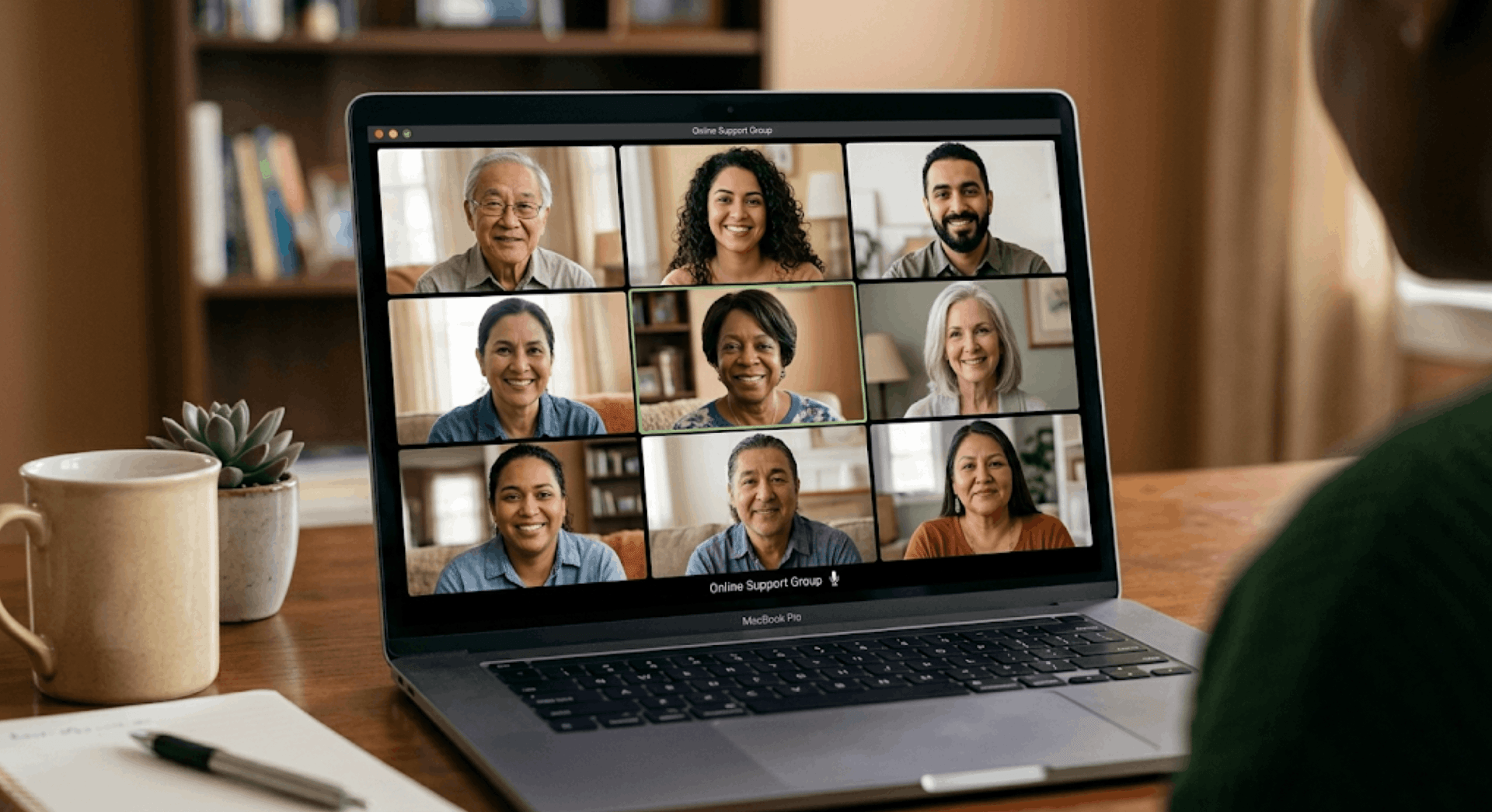A diverse virtual peer support group video call